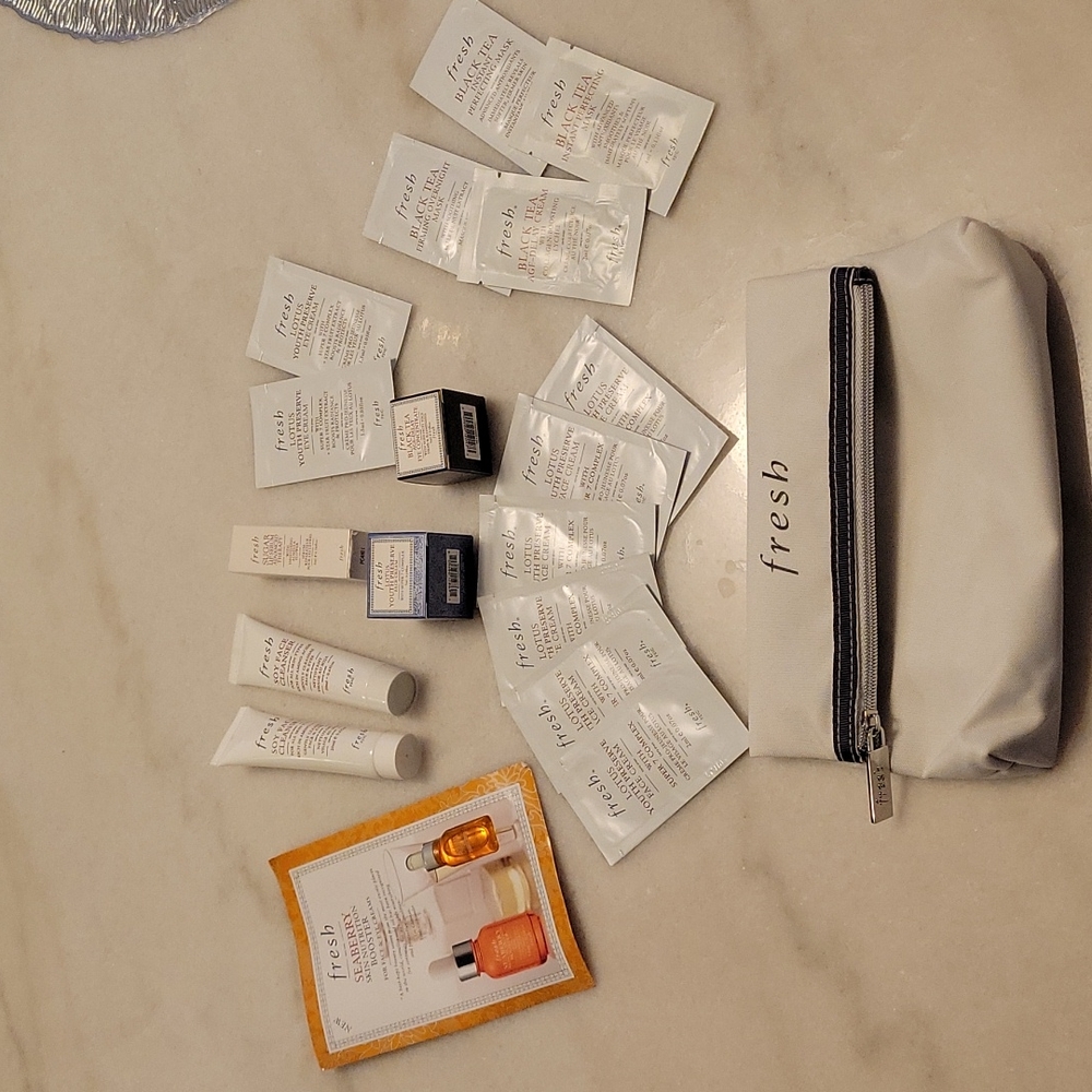 Fresh skin care with cosmetic bag
